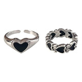 Hip Hop Retro Amor Anillo Mujer Negro En Forma Corazon Apert