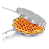 Sanduicheira Em Aluminio P Waffle Forma Flor Cabo Madeira