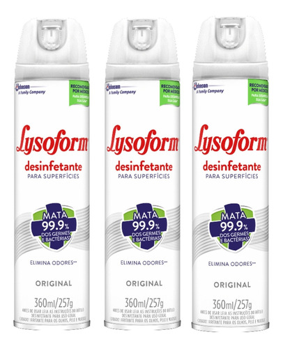 Kit 3 Lysoform Spray Desinfetante Original + 2 Panos Duramax