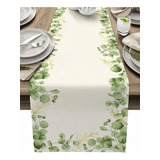 Festa De Natal De Aquarela Leaves Plant Linen Table Runner