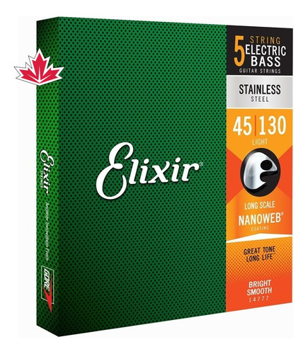 Elixir 045 Medium 14777 + Cuerda Para Bajo De 5 Cuerdas