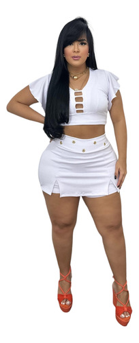 Short Saia E Blusa Conjunto Feminino Plus Size Com Lycra