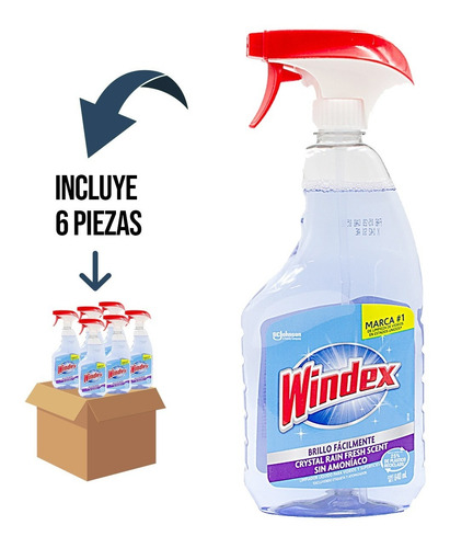 6 Pz - Windex Crystal Rain Sin Amoníaco 640ml Trigger