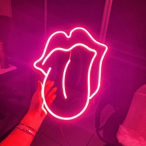 Luminária Painel Neon Led Boca Rolling Stones Vermelho 30 Cm Cor Rosa