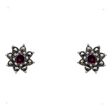 Aretes Marquesita Flor Zirconia Roja  Plata 925 Con Envio