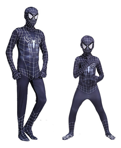 Disfraz Superhéroe Spiderman Negro Máscara Niños Adultos V5