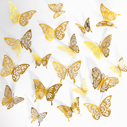 144pcs Mariposas Decorativas 3d Pared Colore Metalicos Hueco