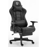 Silla De Escritorio The Game House Ergonómica Apoyapiés Stgh03 Gamer Ergonómica  Negra Con Tapizado De Cuero Sintético