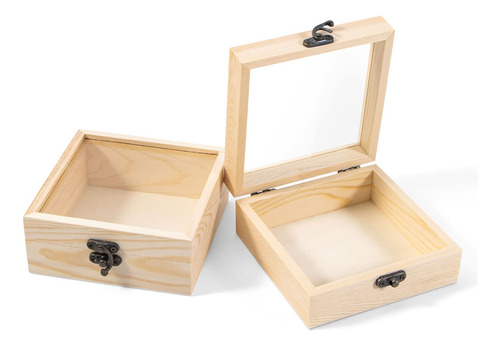 Useekoo 2 Cajas Pequenas De Madera Con Tapa, 4.7 X 4.7 X 2 P