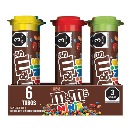 Pack X 6 Tubos De Chocolate Con Leche M&m´s Minis 180 G