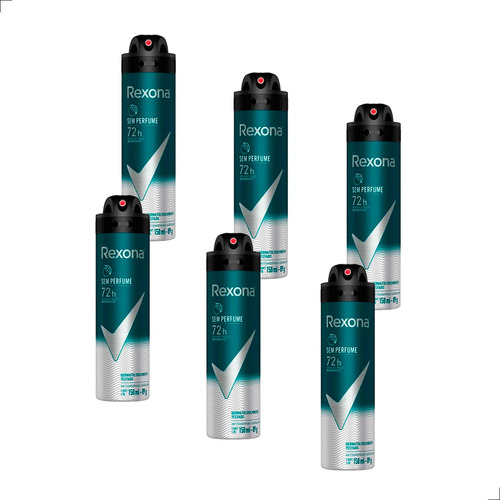 Kit 6 Desodorante Rexona Aerosol Masculino Sem Perfume 150ml