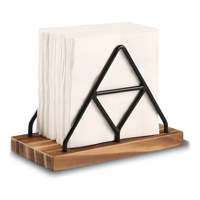 Servilletero Triangular De Metal Vertical Con Base De Madera Color Negro