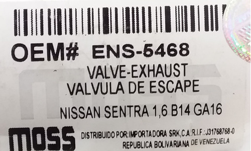Valvula Escape Nissan Sentra B14 16v Moss 5468 Foto 4