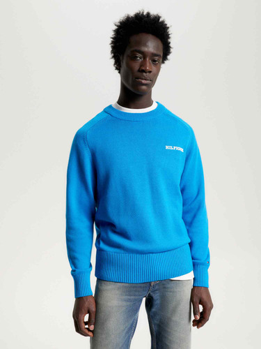 Suéter Azul Celeste De Hombre Logo Frontal Tommy Hilfiger