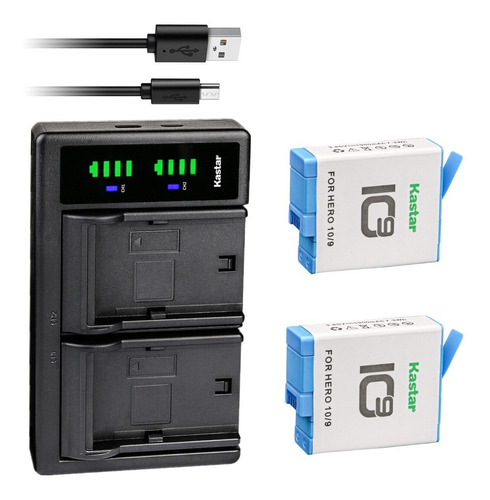 Cargador Usb/tipoc + 2 Baterías Para Gopro Hero 10, 9, Black