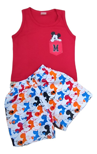 Conjunto Infantil Menino Camisa Mickey Roupa Bermuda Tactel