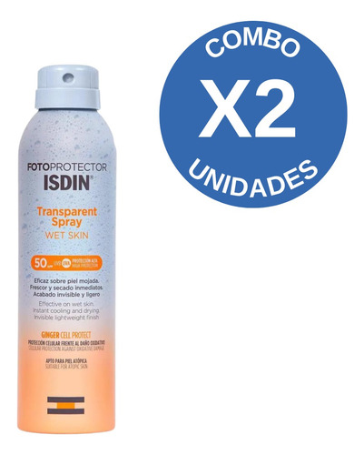 Combo X 2 Isdin Fotoprotector Spf50+ Spray Wet Skin 250 Ml