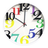Relógio De Parede Branco Números Coloridos Moderno