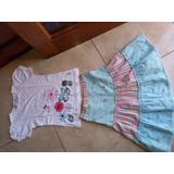 Conjunto De Pollera Estampada C/ Remera C/ Apliques T6 Nena