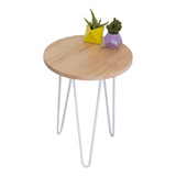 Mesa De Café Mesita Madera Laqueada Patas Hierro Hairpin