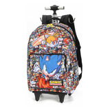 Mochila Rodinhas E Costas 2 Em 1 Sonic Game Cor Preto Desenho Do Tecido Liso