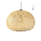 Pendente Bambu Fibra Natural Artesanal Quarto Nat01 + Led