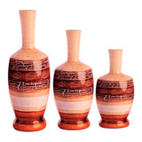 Trio Vasos Moringa De Plantas Secas Em Cerâmica Decor - Bege