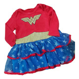 Vestido Con Capa Tutu Wonder Woman Mujer Maravilla Tutu 6-12