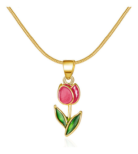 Collar Flor Tulipán Rosa Mujer Regalo Elegante 