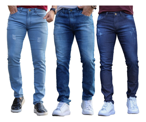 Kit 3 Calças Jeans Masculina Skinny Lycra Direto Da Fabrica