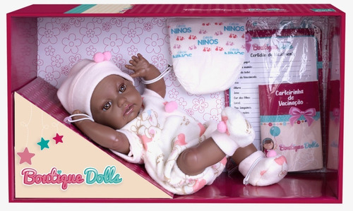 Boneca Bebê Reborn Boutique Dolls Negra Vinil Macio