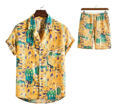 Conjunto De Dos Piezas Con Camisa Hawaiana De Estilo Playero