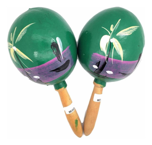 Verde Maracas De Madera Auténtica Mexicana De 8.0 in (8.0