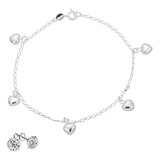 Pulsera Corazones De Plata Ley 925 17cm Para Mujer Pulso