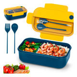 Lunch Box Bento Lonchera Térmica 1.1 L Con Cuchara Tenedor Color Amarillo Lunch Box Rectangular