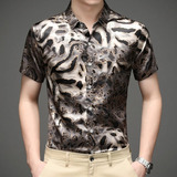 Camisas De Leopardo Para Hombre  Ropa De Calle De Seda Para