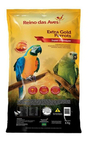 Alimento Completo Extra Gold Parrots Papagaio E Arara - 6kg