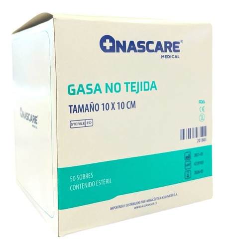 Gasa No Tejida Esteril 10 X 10 Cm, Caja X 50 Sobres X 2 Unds