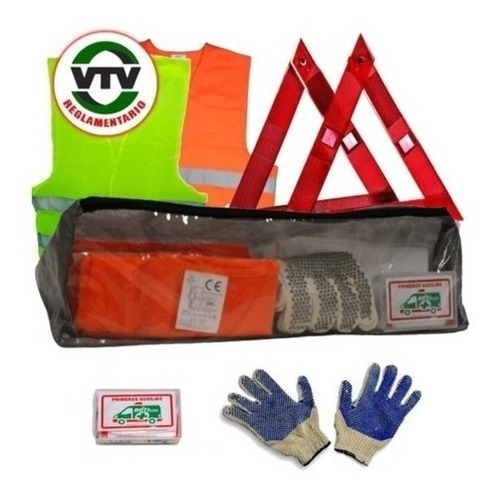 Kit Vtv Reglamentario Emergencia Auto + Balizas + Guantes 