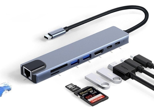 8 En 1 Multipuerto Hubs Usb C Adaptador Para Macbook Pro/air