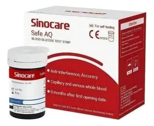 100 Tiras Reactivas Glucosa Sinocare Safe Aqsmart+ 100 Lanceta