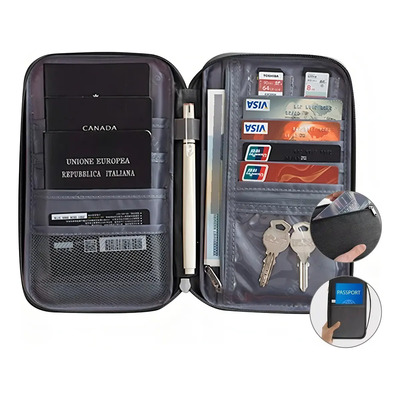 Cartera Porta Funda Pasaporte Documentos Visa Bolsa De Viaje Color Negro | Meses sin interés