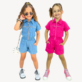 Kit Macacao Jeans Infantil Menina Moda Casual Blogueirinha