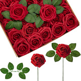 Flores Artificiales De Espuma De Latex Rosas Rojas Pack 25