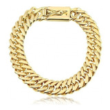 Pulseira Grossa Feminina 13mm Grumet Dupla Banhado Ouro 18k