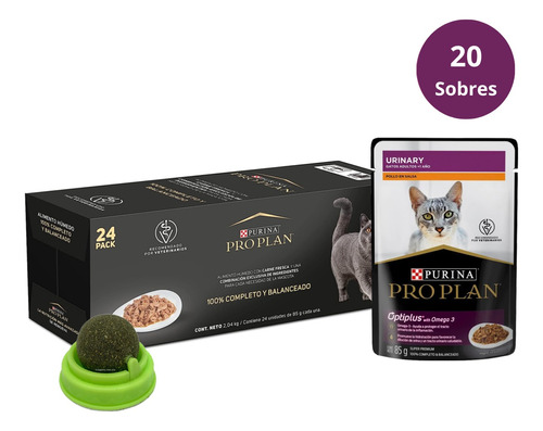 Pack Pro Plan 20 Pouches Gato Adulto Urinary 85gr + Regalo