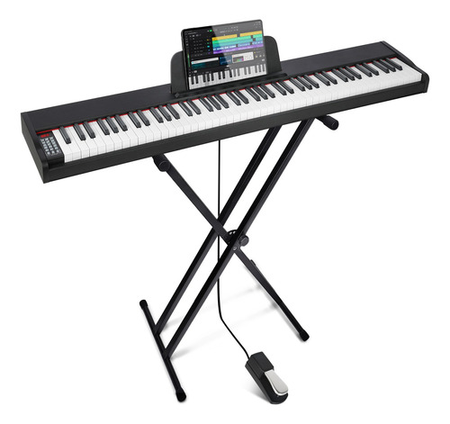 Fesley Teclado De Piano Semipesado De 88 Teclas Con Soporte,