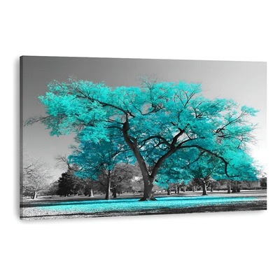 Cuadro Moderno Arbol Turquesa Azul Canvas 120x90 Grande Armazón Bastidor De Madera Marco De Madera