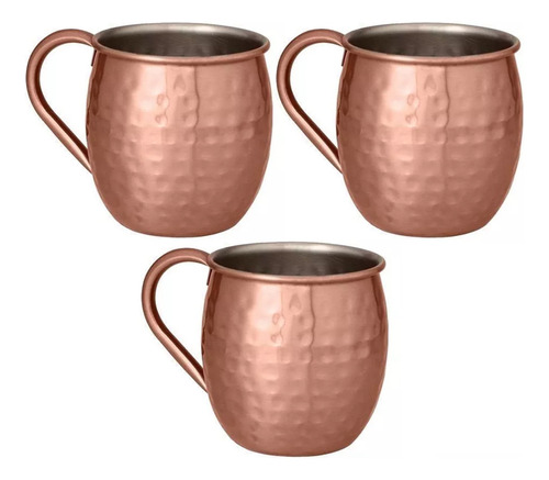 Kit 3 Canecas Moscow Mule Inox Rose Bronze Drink 500ml