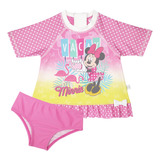 Traje De Baño Bebe Niña Set Uv 50 Disney Minnie Rosa